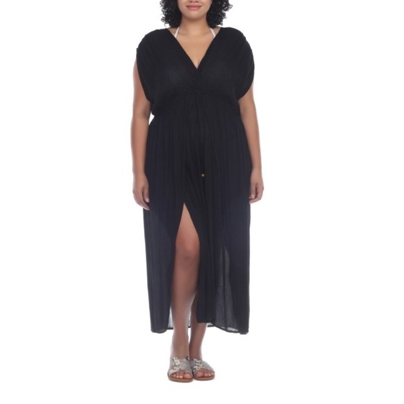 M Raviya Plus Size Front Slit Cover-up Maxi Dress - swimwear cover up Black - Picture 1 of 11